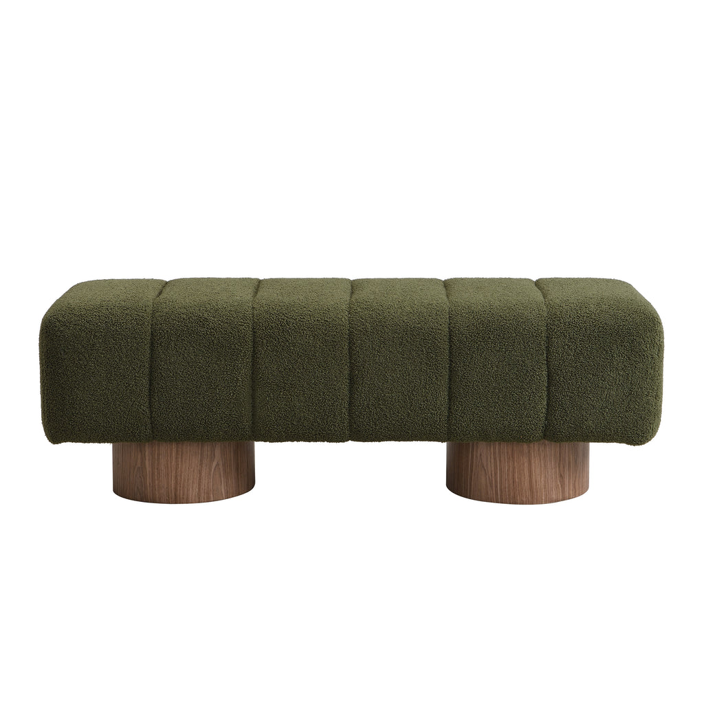 Upholstered Dining Bench for Dining Room, No-Assembly End of Bed Entryway Bench Ottoman for Bedroom Living Room, Green Boucle Fabric Stool Top Wood Leg 300 LBS Weight Capacity - Grand Goldman Shop