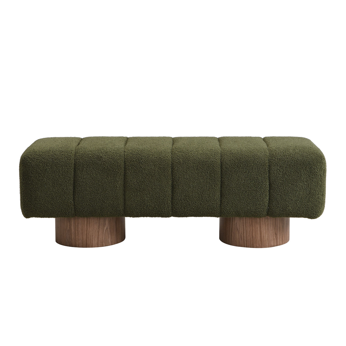 Upholstered Dining Bench for Dining Room, No-Assembly End of Bed Entryway Bench Ottoman for Bedroom Living Room, Green Boucle Fabric Stool Top Wood Leg 300 LBS Weight Capacity - Grand Goldman Shop