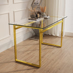 Modern Minimalist Rectangular Glass Dining Table with Tempered Glass Tabletop and Golden Chrome Metal Legs for 4-6 - Grand Goldman Shop