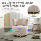 Swivel Barrel Accent Sofa Chair, 360 Degree Rotation, Fluffy Velvet Fabric, Beige, 25.20'' x 25.59'' x 26.38'' - Grand Goldman Shop