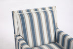 Upholstered Accent Chair, Vintage Armchair with Blue and White Striped Linen Fabric and Nailhead Trim for Living Room - Grand Goldman Shop