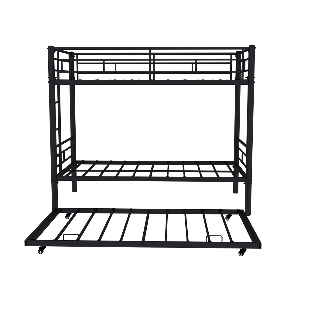 Heavy-duty Sturdy Metal Twin over Twin Bunk Bed with Noise Reduction, Safety Guardrail, No Box Spring Needed, Black - Grand Goldman Shop