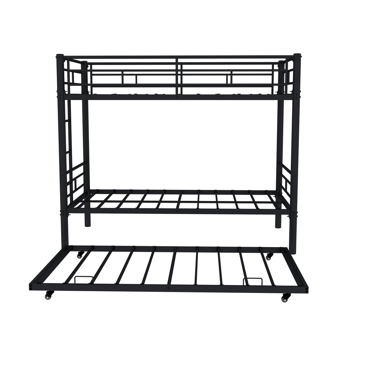 Heavy-duty Sturdy Metal Twin over Twin Bunk Bed with Noise Reduction, Safety Guardrail, No Box Spring Needed, Black - Grand Goldman Shop