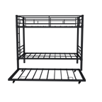 Heavy-duty Sturdy Metal Twin over Twin Bunk Bed with Noise Reduction, Safety Guardrail, No Box Spring Needed, Black - Grand Goldman Shop