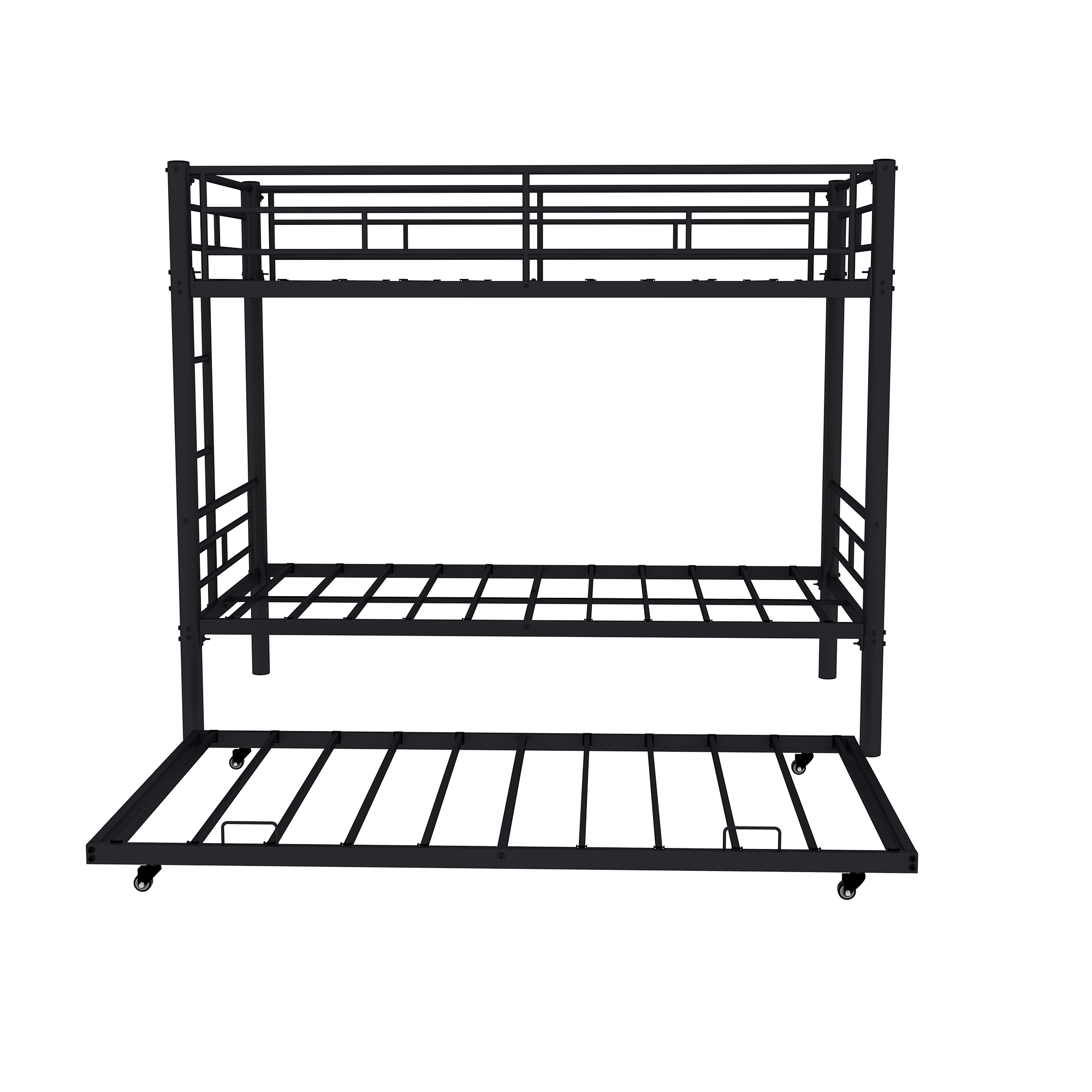 Heavy-duty Sturdy Metal Twin over Twin Bunk Bed with Noise Reduction, Safety Guardrail, No Box Spring Needed, Black - Grand Goldman Shop