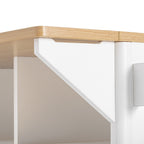 K&K 55.5' Fluted Kitchen Island with 2 Drop Leaf, Kitchen Storage Cart with Power Outlet, 4 Doors, Spice rack, Rolling Island Table with Wood-grain Top, Curved Edge for Kitchen, Dining Room,White - Grand Goldman Shop