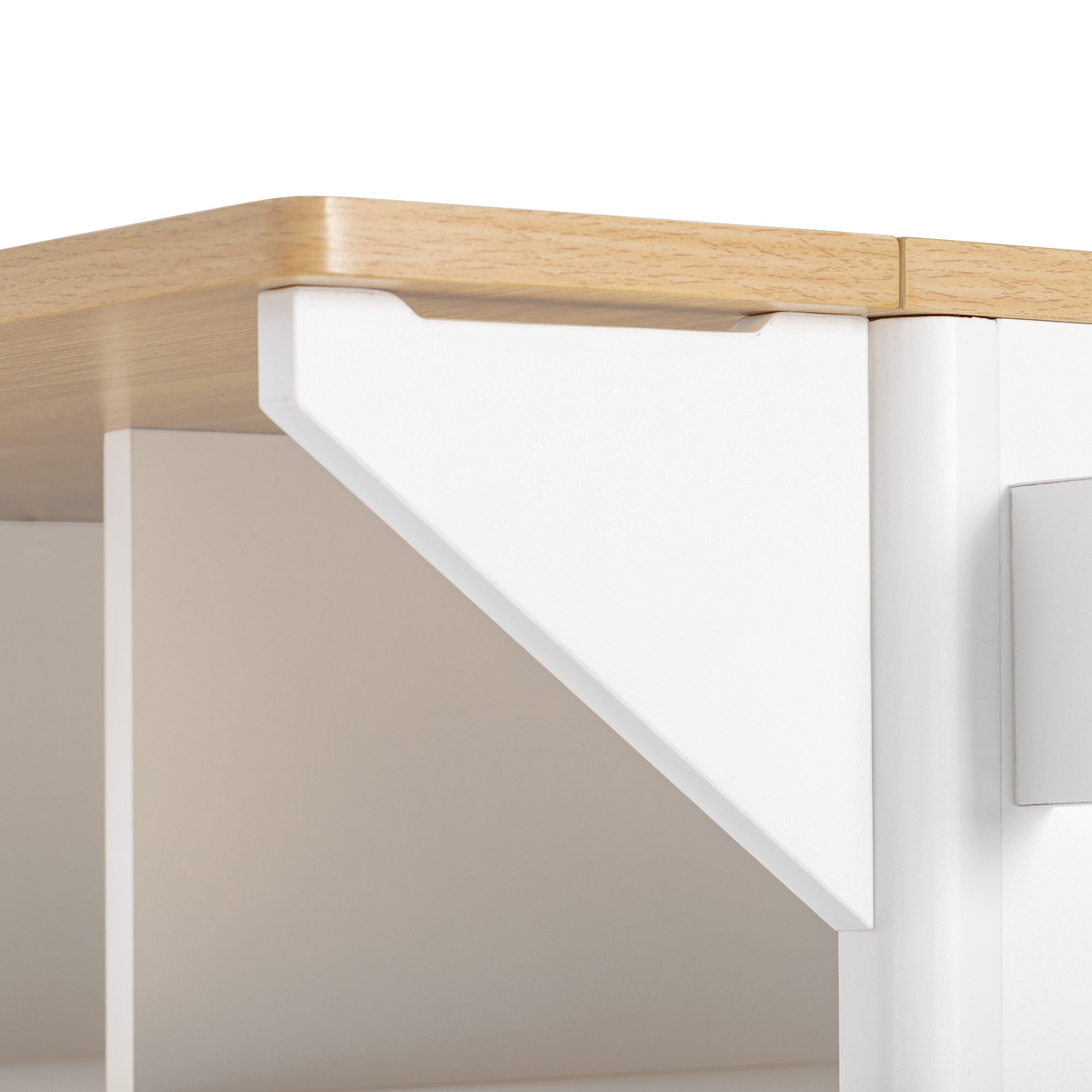 K&K 55.5' Fluted Kitchen Island with 2 Drop Leaf, Kitchen Storage Cart with Power Outlet, 4 Doors, Spice rack, Rolling Island Table with Wood-grain Top, Curved Edge for Kitchen, Dining Room,White - Grand Goldman Shop