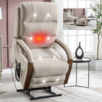 Power Beige Chenille Lift Recliner Chair Dual Motor Infinite Position Up to 350 LBS with Solid Wood Armrests, Heat Massage and Heavy Duty Motion Mechanism - Grand Goldman Shop