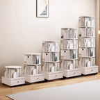 Rotating Bookshelf with Drawer, 360 Display 6 Tier Corner Bookshelf for Small Space, Floor Standing Bookcase Storage Rack, Wood Narrow Organizer for Bedroom, Living Room (WHITE) - Grand Goldman Shop