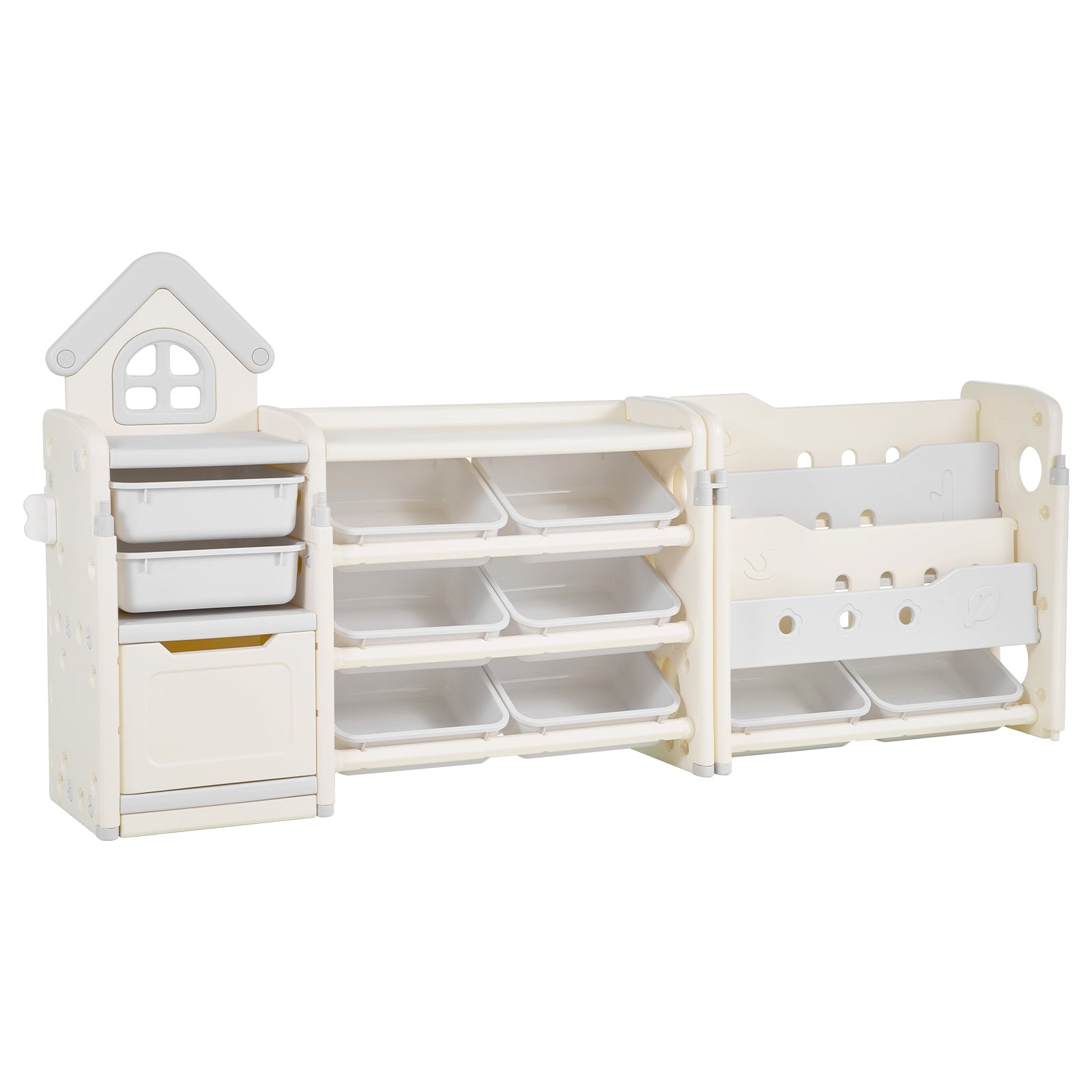 Kids Toy Storage with Bookshelf, 4-Tier Toy Storage Organizer with 10 Movable Plastic Bins, Kids Cubby Cabinet with Bookshelf