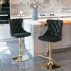 A&A Furniture,Golden Swivel Velvet Barstools Adjusatble Seat Height from 25-33 Inch, Modern Upholstered Bar Stools with Backs Comfortable Tufted for Home Pub and Kitchen Island（Black,Set of 2） - Grand Goldman Shop