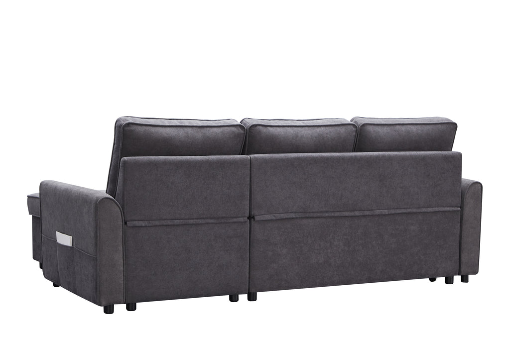 MGEA Modern modular L-shaped sofa bed with chaise longue, reversible sofa bed with pull-out bed and storage, 4-seat linen fabric convertible sofa for living room dark grey - Grand Goldman Shop