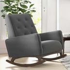 Elegant Style Demetrius Dark Grey Fabric Rocking Chair with Solid Wood Frame for Living Room and Nursery 36.6'H x 27.5'W x 39'D for Living Room Bedroom Reading - Grand Goldman Shop