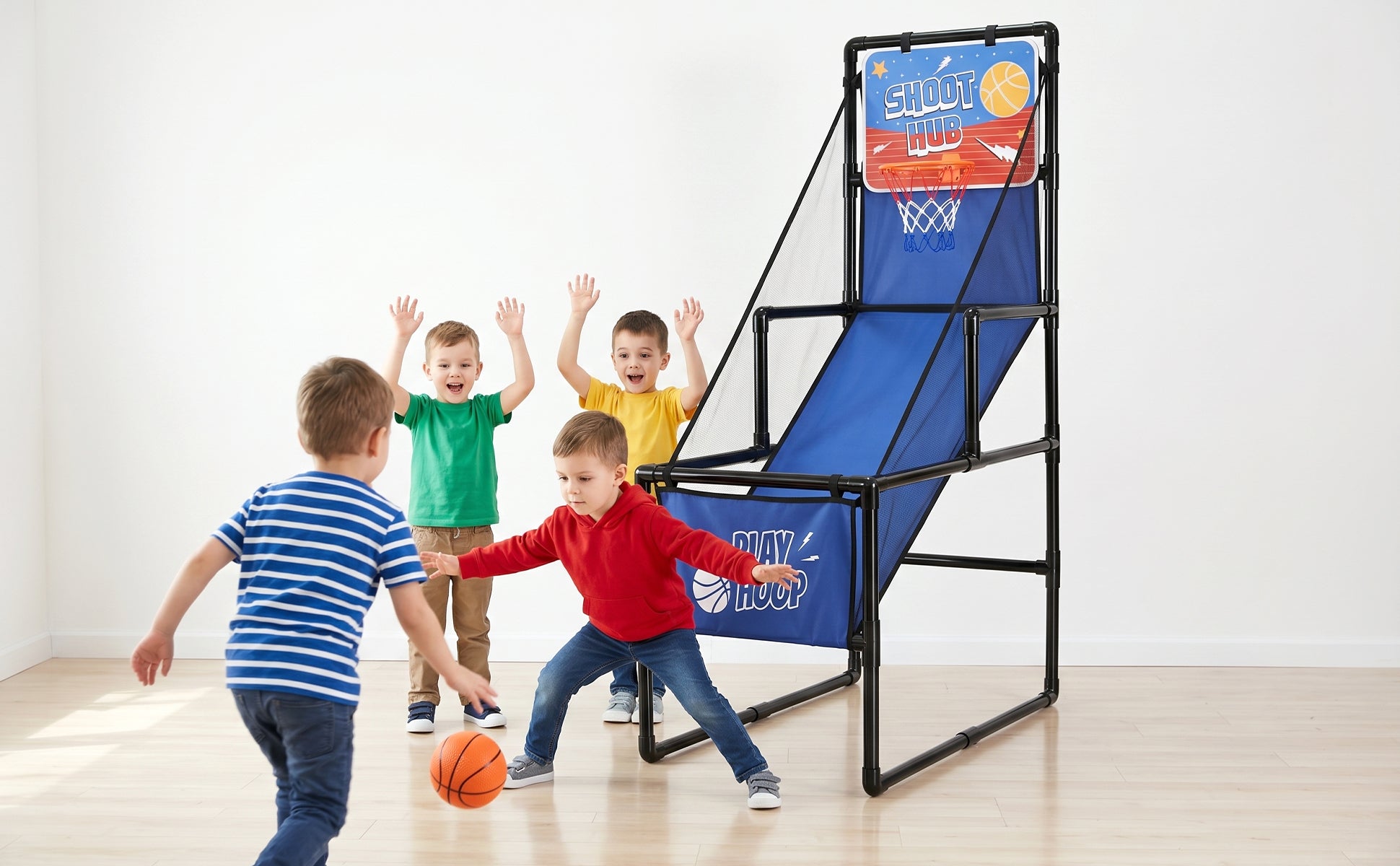 Kids Single Shot Basketball Arcade Game, Indoor Basketball Hoop with 2 Balls & Pump, Foldable Stand for Toddlers & Children |