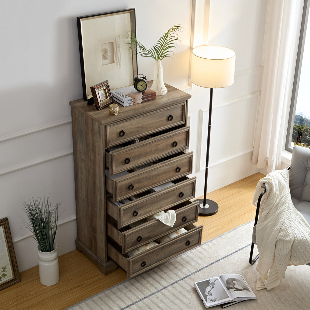 Modern 6 Drawer Dresser, Dressers for Bedroom, Tall Chest of Drawers Closet Organizers & Storage Clothes - Easy Pull Handle, Textured Borders Living Room, Hallway,L 29.53''*W15.75''*H48.03'' - Grand Goldman Shop