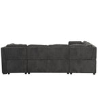 U-shaped Sectional Sofa Pull Out Bed with USB Ports, Power Sockets, Back Pillows & Storage Chaise, Black Chenille, 108.6' - Grand Goldman Shop