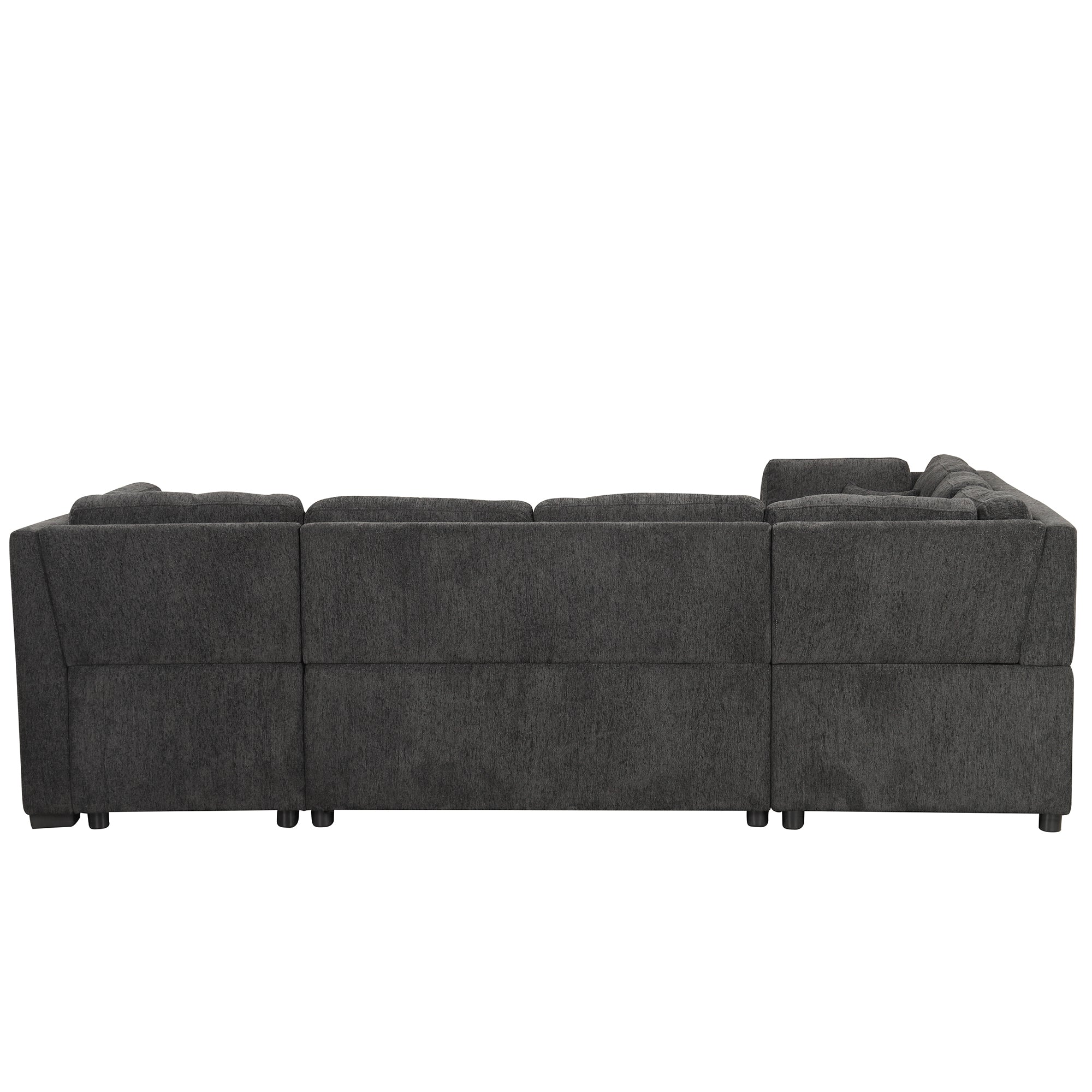 U-shaped Sectional Sofa Pull Out Bed with USB Ports, Power Sockets, Back Pillows & Storage Chaise, Black Chenille, 108.6' - Grand Goldman Shop