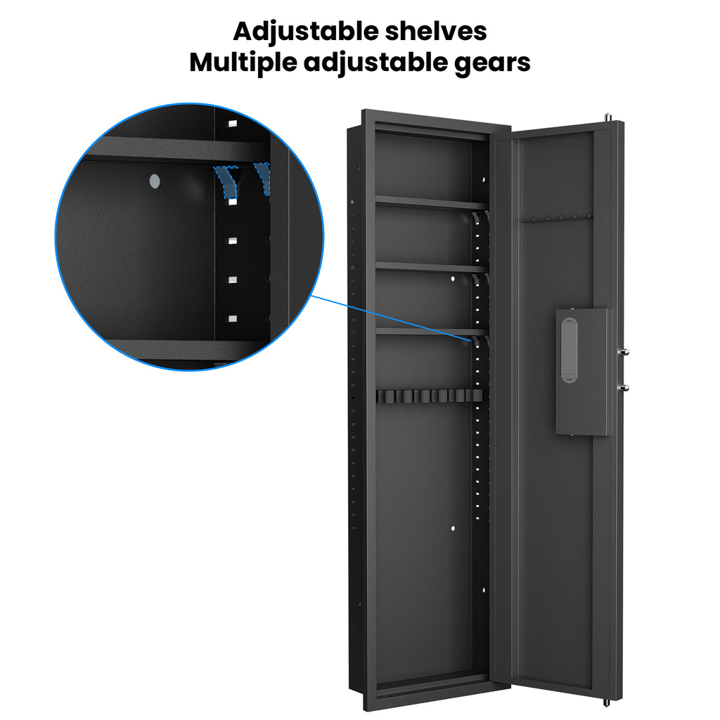 53' Fingerprint Touch Panel In-Wall Safe,Hidden Wall Gun Safe for Rifles with Adjustable Shelves,Assembled Storage Multifunct