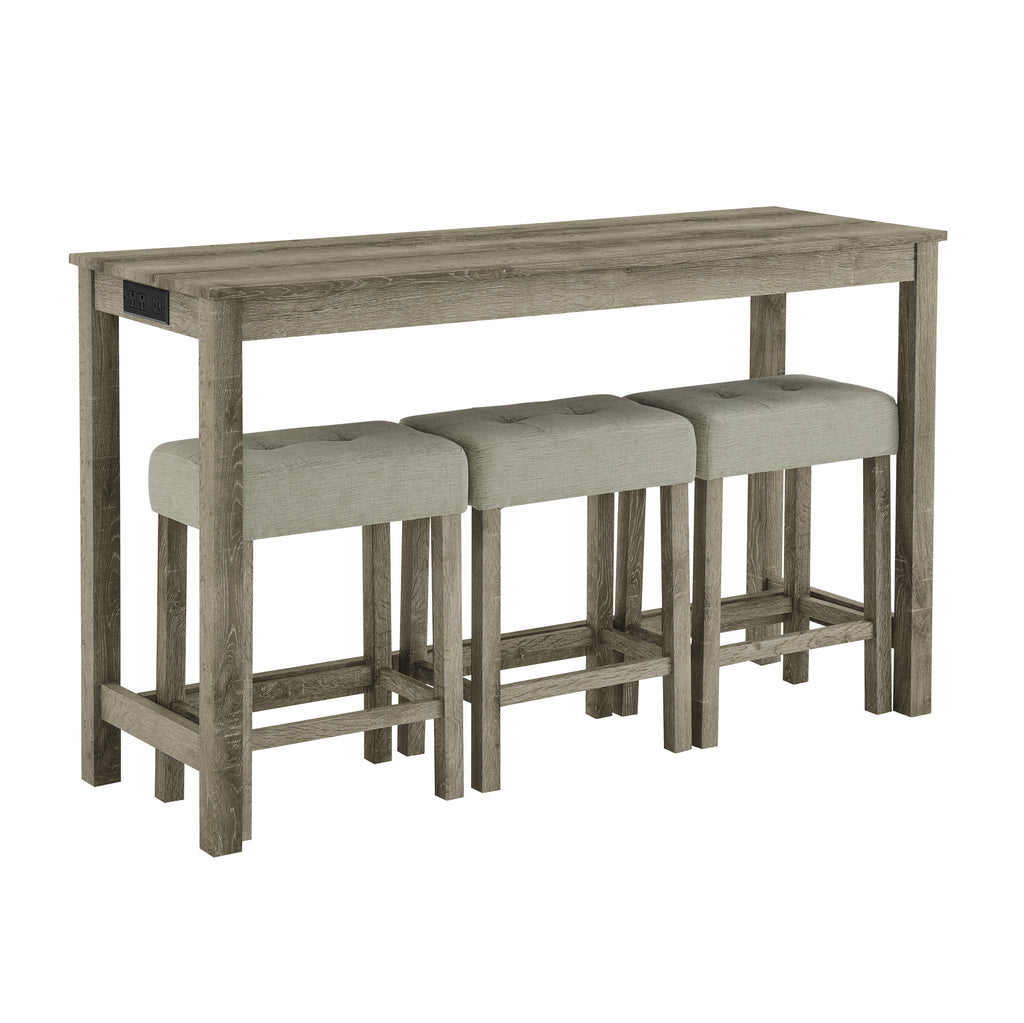 59 Inch Bar Table, Dining Table, Sofa Table with Power Outlet, 3 Upholstered Stools, 4 Piece Bar Table and Chair Set for Living Room, Dining Room, Kitchen - Grand Goldman Shop