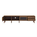76' Modern Minimal Glass-Doors TV Stand for TVs up to 85 Inches, Wood-Grain Entertainment Center with Storage Cabinets, TV Media Console Table for Living Room, Bedroom - Grand Goldman Shop