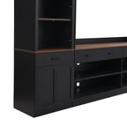 Farmhouse Entertainment Wall Unit with Bookshelf for TVs Up to 70', Walnut TV Stand with Adjustable Shelves, Mid-Century Media Console with Wine Rack for Living Room, Black (NEW SKU: N721S000046B-2) - Grand Goldman Shop