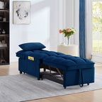 4 in1 Multi-Function Single Sofa Bed with Storage Pockets,Tufted Single Pull-out Sofa Bed with Adjustable Backrest and Pillows ,Convertible  Chaise Lounge, Navy - Grand Goldman Shop
