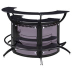 Elaina Black 3-Piece Curved Freestanding Home Bar with Smoked Acrylic Panels and Silver Metal Frame, Black Finish, Glass and Metal Construction - Grand Goldman Shop