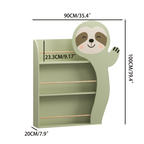 Sloth Kids Bookshelf, Front-Facing Toddler Book Display Rack with 3 Tiers, Cute Animal Design, Wooden Nursery Bookshelf for P
