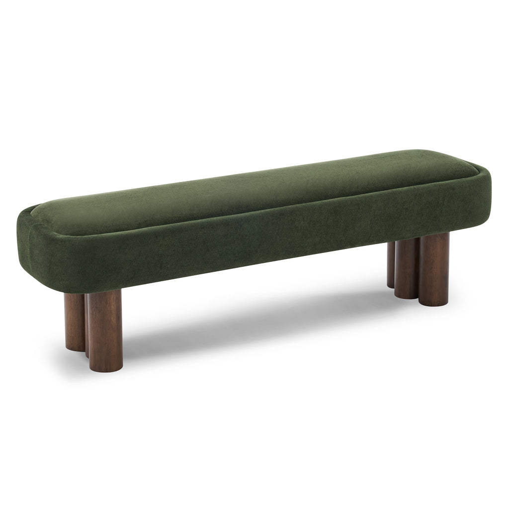 Indoor Green Fabric Dining Bench with Walnut Color Legs, 60.04'L Upholstered Seating for Kitchen, Dining Room and Living Space,250lbs Capacity - Grand Goldman Shop