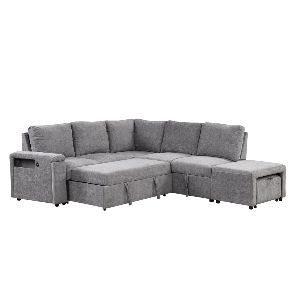 U_STYLE L-shaped Pull-Out Sofa Bed with Storage, USB Ports, and Cup Holders, Modular Design for Living Rooms, Offices & Apartments - Grand Goldman Shop