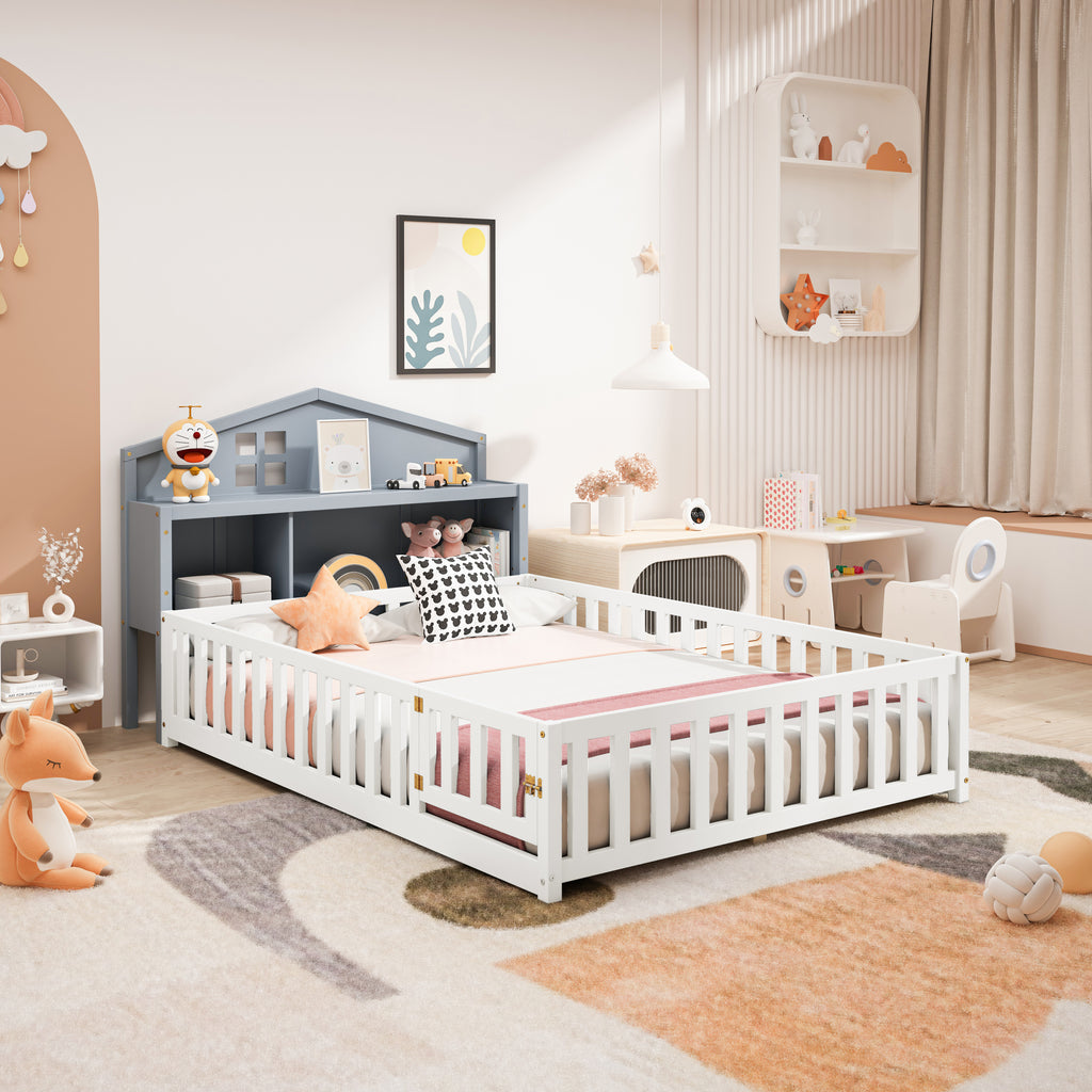 Headboard Storage Cabinet for Full-size Montessori Floor Bed , Grey,Freely collocation - Grand Goldman Shop