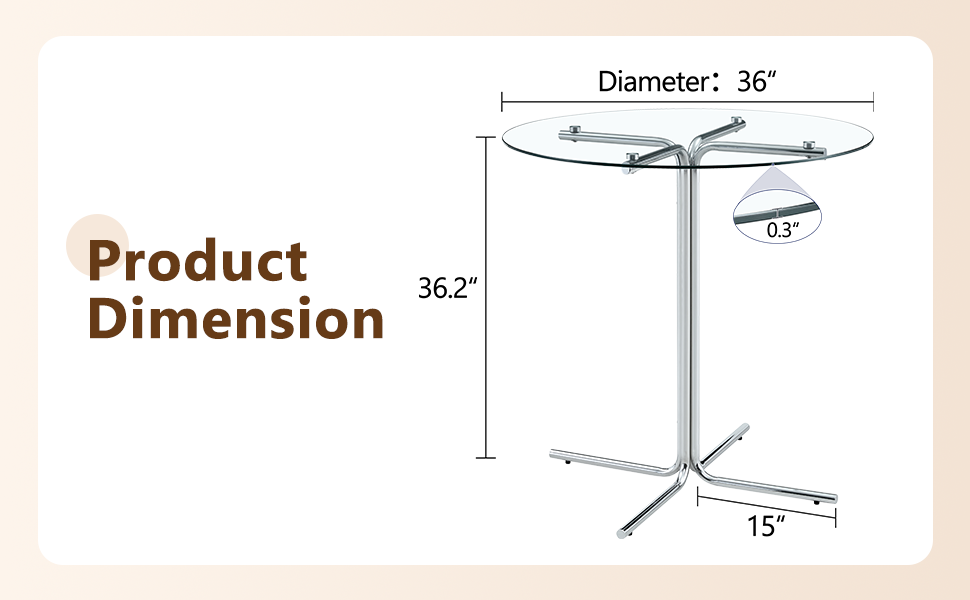 Round glass bar high table, 36 inch round bar table, tempered glass tabletop, sturdy silver chrome plated four column support, suitable for transparent round bar tables in small spaces, kitchens - Grand Goldman Shop