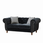 Mid Century Modern Chesterfield Velvet Sofa with Roll Armrest & Nailhead, Black, 67-Inch - Grand Goldman Shop