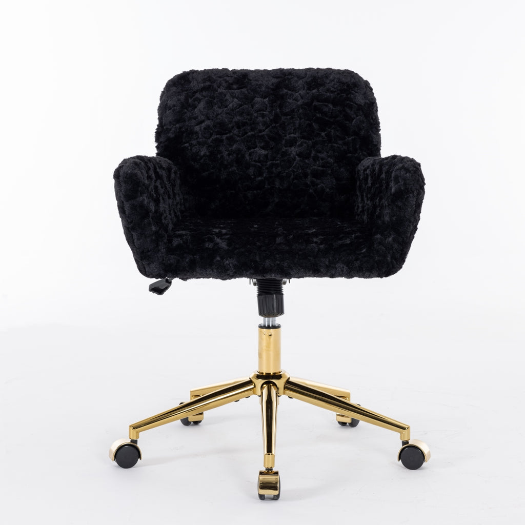 A&A Furniture Office Chair,Artificial rabbit hair Home Office Chair with Golden Metal Base,Adjustable Desk Chair Swivel Offic