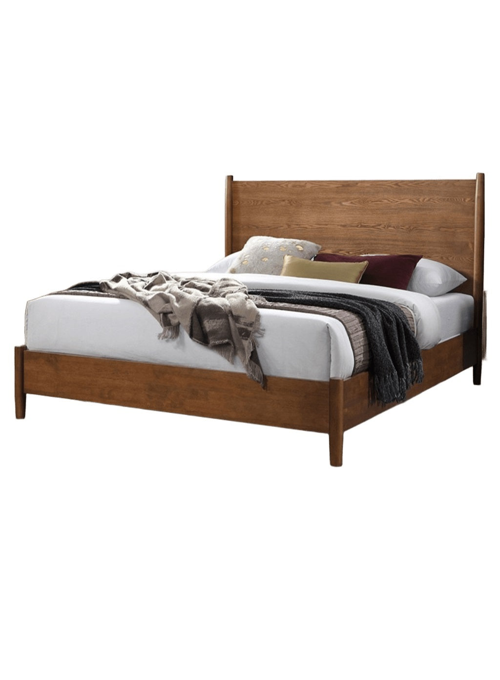 Walnut Color Panel Headboard 3pc Bedroom Set Eastern King Size Bed 2x Nightstands Wooden Mid-Century Modern Style - Grand Goldman Shop