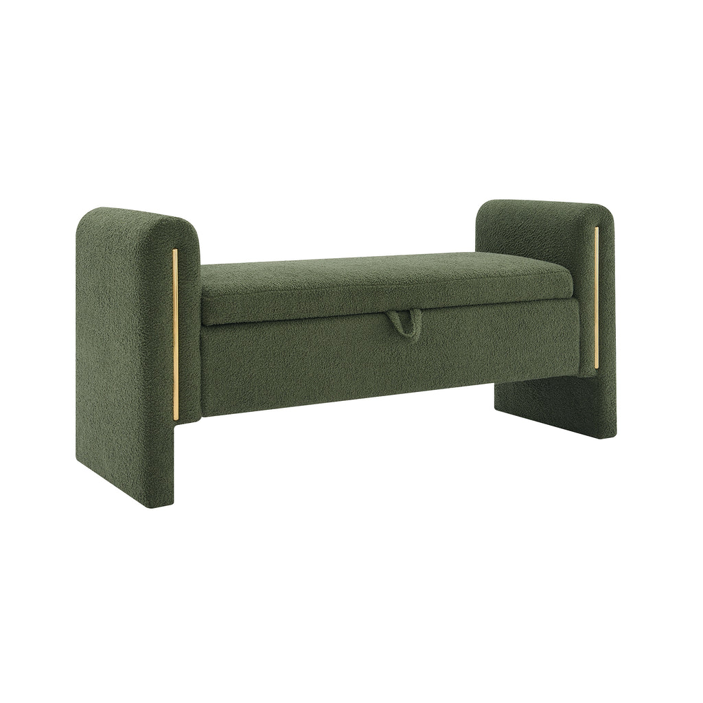 Modern Teddy Bed End Bench with Arms and Storage, Upholstered Foot Rest Stool in Olive Green, Plywood, 52.3'' - Grand Goldman Shop