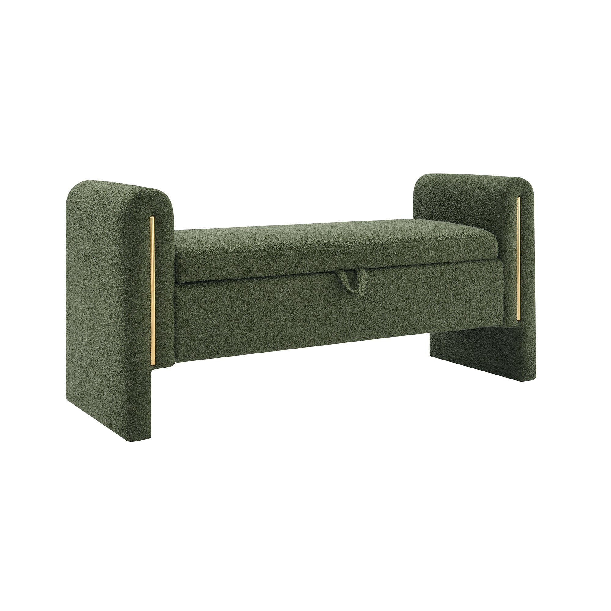 Modern Teddy Bed End Bench with Arms and Storage, Upholstered Foot Rest Stool in Olive Green, Plywood, 52.3'' - Grand Goldman Shop
