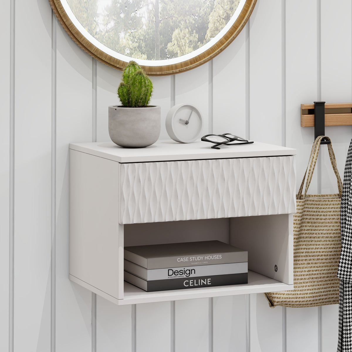 set of 2 nightstand with Modern Wall-Mounted Drawer Cabinet: Open Shelf, 3-Stage Rails, Carved Design, Anti-Wobble, DIY, for Bedroom/Living Room/Office - Grand Goldman Shop