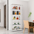 Glass Display Cabinet with 5 Shelves Double Door, Curio Cabinets for Living Room, Bedroom, Office, White Floor Standing Glass