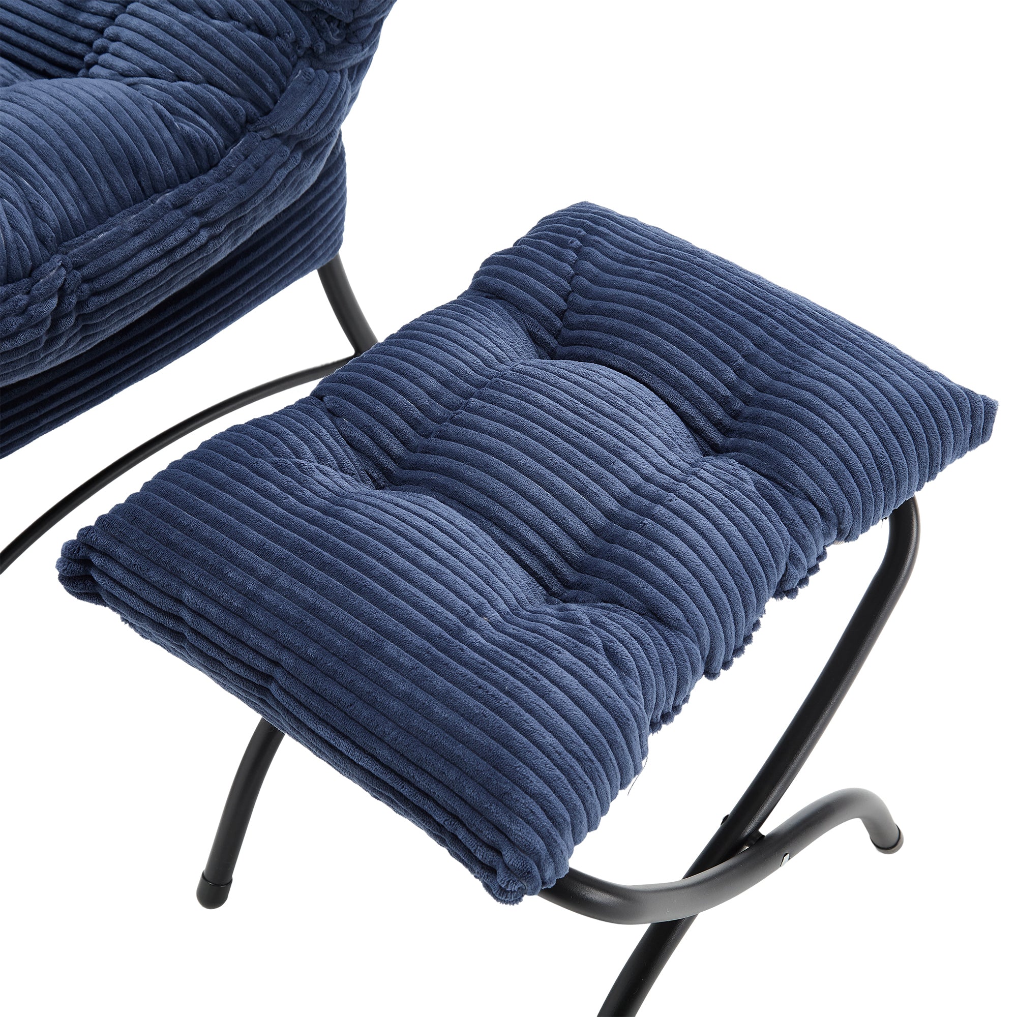 Lazy Chair with Ottoman, Modern Lounge Accent Chair with Armrests and a Side Pocket, Leisure Upholstered Sofa Chair Reading Chair with Footrest for Small Space, Corner Chair-Navy blue - Grand Goldman Shop