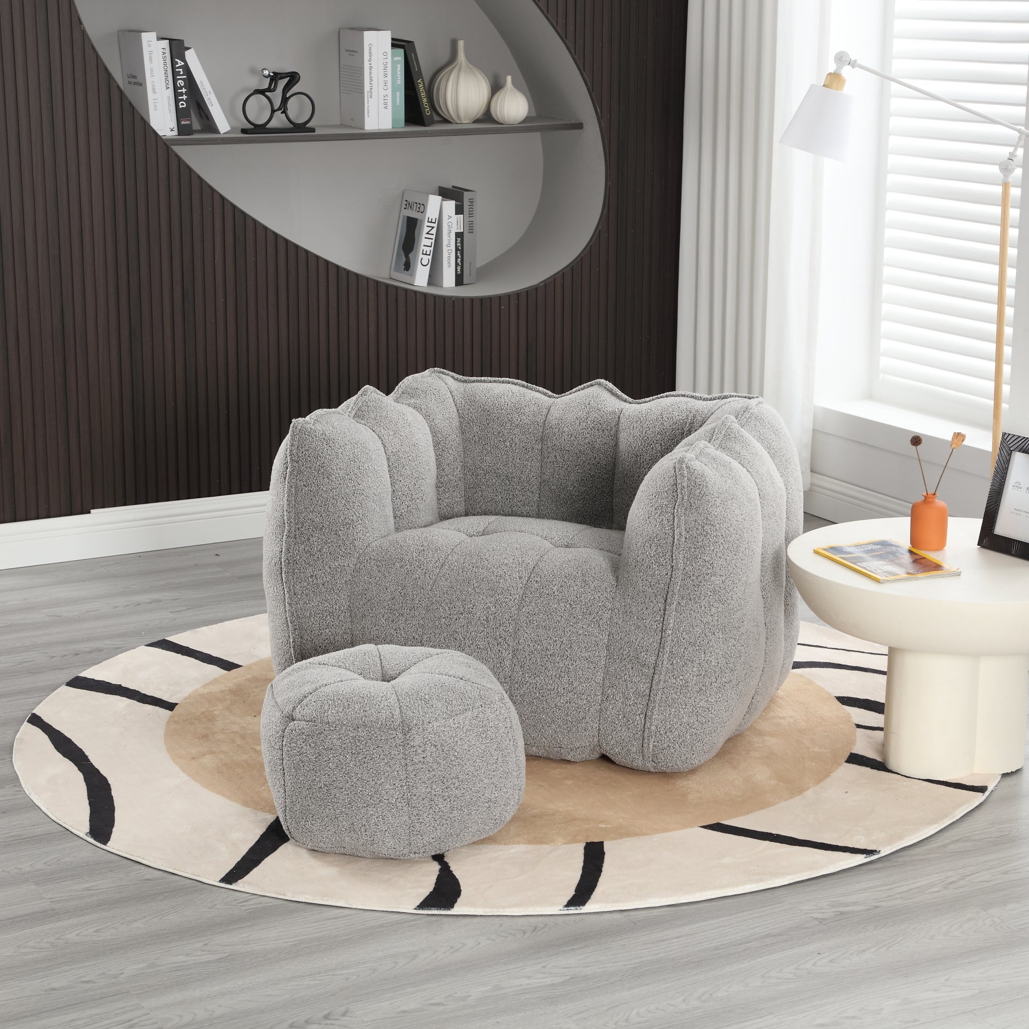 Soft Chenille Bean Bag Chair with High Resilient Foam for Living Room and Bedroom, Comfortable Square Lazy Sofa with Footstool for Adults - Grand Goldman Shop