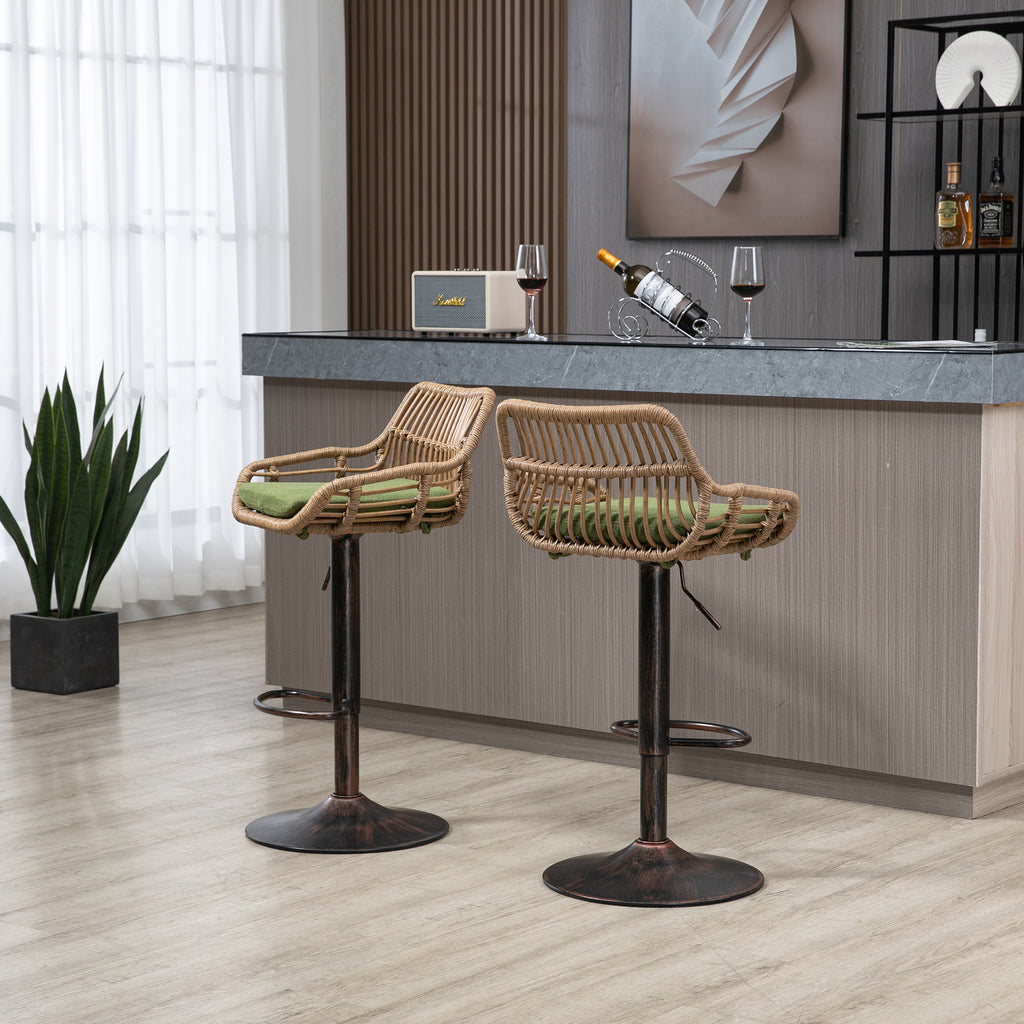 COOLMORE Modern Swivel Bar Stools Set of 2 with Adjustable Height and Footrest in Green Linen - Grand Goldman Shop