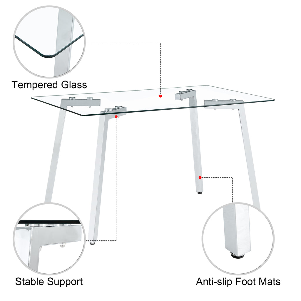 Glass Dining Table Modern Minimalist Rectangular  for 4-6 with 0.31' Tempered Glass Tabletop and plating Metal Legs, Writing Table Desk, for Kitchen Dining Living Room, 51' W x 31'D x 30' H 1123 - Grand Goldman Shop