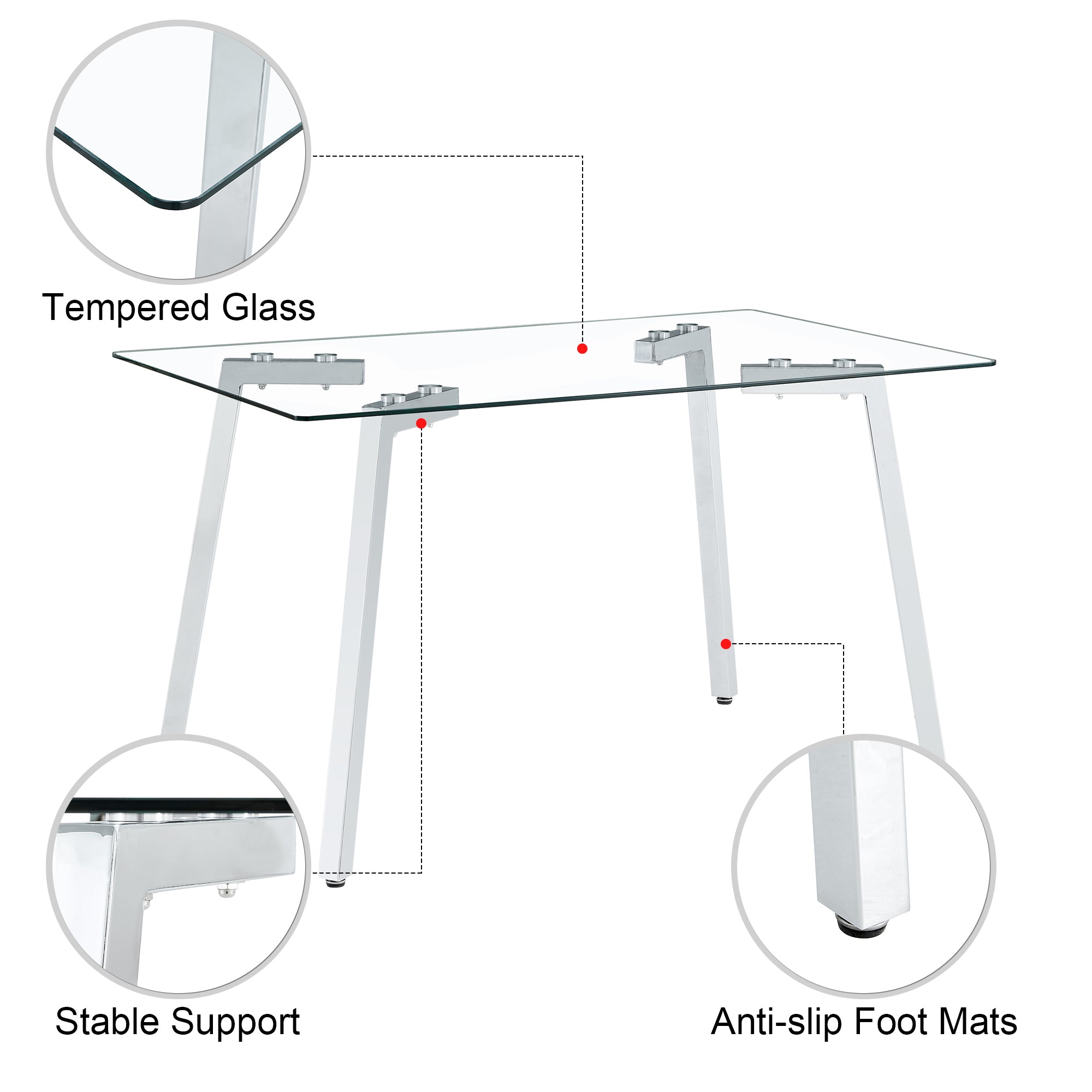 Glass Dining Table Modern Minimalist Rectangular  for 4-6 with 0.31' Tempered Glass Tabletop and plating Metal Legs, Writing Table Desk, for Kitchen Dining Living Room, 51' W x 31'D x 30' H 1123 - Grand Goldman Shop