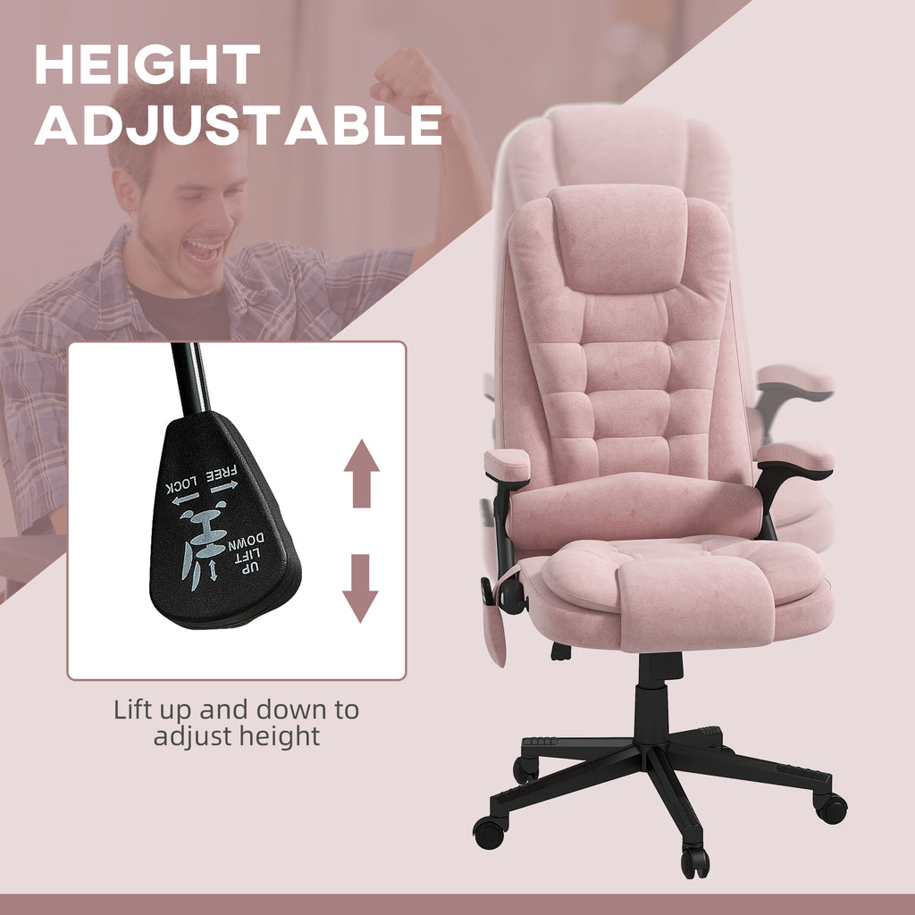 HOMCOM 6 Point Vibrating Massage Office Chair with Heat, Velvet High Back Executive Office Chair with Reclining Backrest, Pad