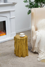 13.5x13x20' Unique Golden Tree Trunk Stool, Antique Gold Distressed Accent Side Table - Grand Goldman Shop
