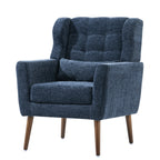 Modern Accent Chair,Chenille Arm Chairs for Living Room,Upholstered Mordern Armchair,Comfy Soft Padded Lounge Chair in Small Space, Bedroom, w/Pillow, Solid Wood Leg (Dark Blue) - Grand Goldman Shop