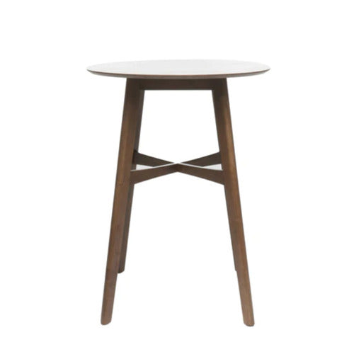 Mid-Century Modern Round Wooden Bar Table – 42' High Bar Table with Tapered Legs for Kitchen, Dining Room or Home Bar, Natural Walnut - Grand Goldman Shop