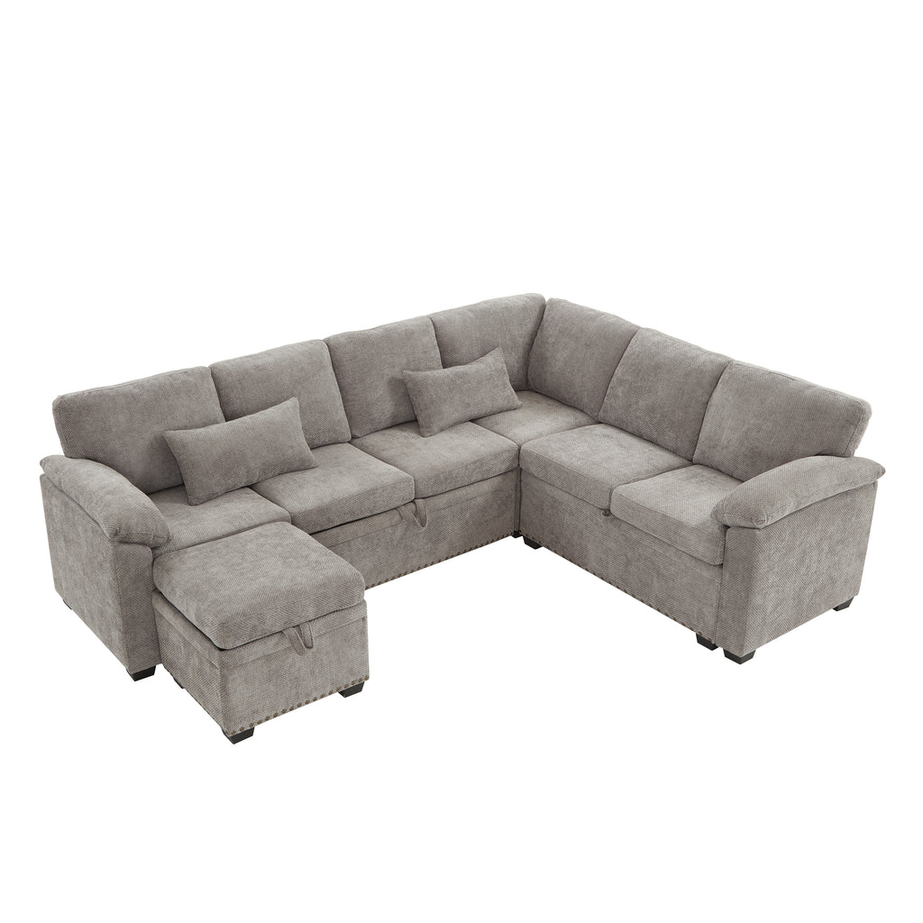 97 Inch L-Shaped Corner Sectional Sofa Couch with Storage Ottoman,Chenille Fabric Couch with 7 Seats & 2 Pillows for Living Room, Modern, Small Space, Easy Assembly,Grey - Grand Goldman Shop