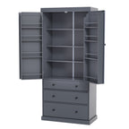 [Assembly Video Provided]TOPMAX 77inch Farmhouse Kitchen Pantry, Freestanding Tall Cupboard Storage Cabinet with 3 Adjustable Shelves, 8 Door Shelves, 3 Drawers for Kitchen, Dining Room, Gray - Grand Goldman Shop